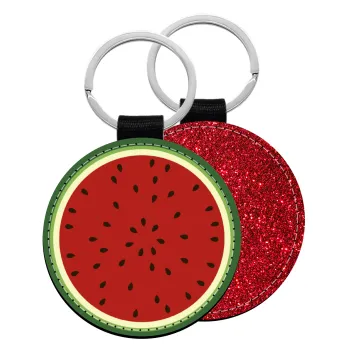 Watermelon, Μπρελόκ Δερματίνη, στρογγυλό ΚΟΚΚΙΝΟ (5cm)