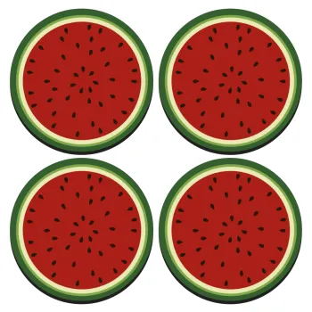 Καρπούζι, ΣΕΤ 4 Σουβέρ ξύλινα στρογγυλά (9cm)
