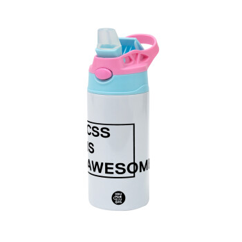CSS is awesome, Children's hot water bottle, stainless steel, with safety straw, Pink/BlueCiel (360ml) BPA FREE