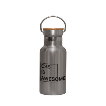 CSS is awesome, Stainless steel metallic thermos flask, silver with a bamboo lid, double-walled, 350ml.