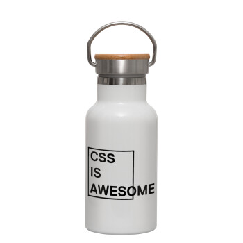 CSS is awesome, Metallic thermos (Stainless steel) White with wooden lid (bamboo), double-walled, 350ml