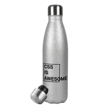 CSS is awesome, Metallic Glitter Silver Thermos Flask (Stainless steel), double-walled, 500ml