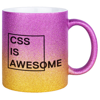 CSS is awesome, Κούπα Χρυσή/Ροζ Glitter, κεραμική, 330ml
