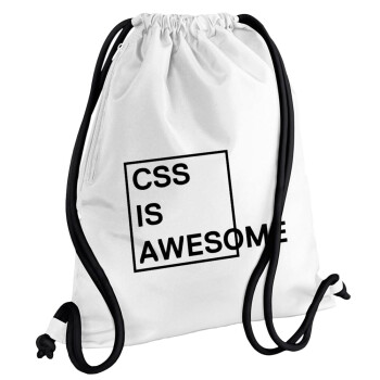 CSS is awesome, Τσάντα πλάτης πουγκί GYMBAG λευκή, με τσέπη (40x48cm) & χονδρά κορδόνια