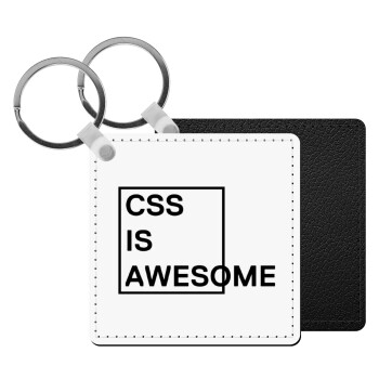 CSS is awesome, Μπρελόκ Δερματίνη, τετράγωνο ΜΑΥΡΟ (5x5cm)