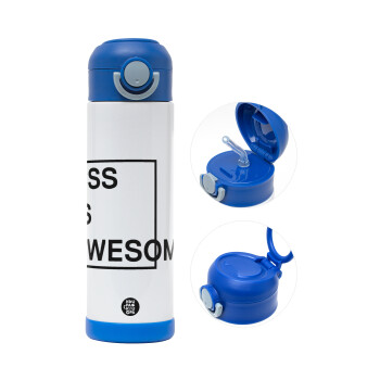 CSS is awesome, Children's hot water bottle, stainless steel, with safety straw, BLUE (500ml)