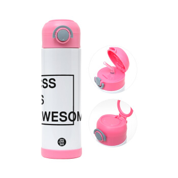 CSS is awesome, Children's hot water bottle, stainless steel, with safety straw, PINK (500ml)