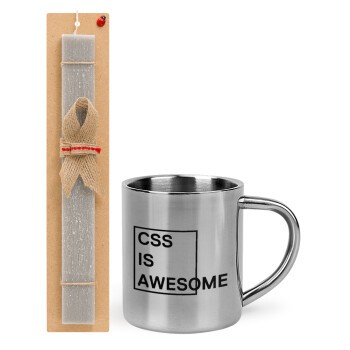 CSS is awesome, Πασχαλινό Σετ, μεταλλική κούπα θερμό (300ml) & πασχαλινή λαμπάδα αρωματική πλακέ (30cm) (ΓΚΡΙ)