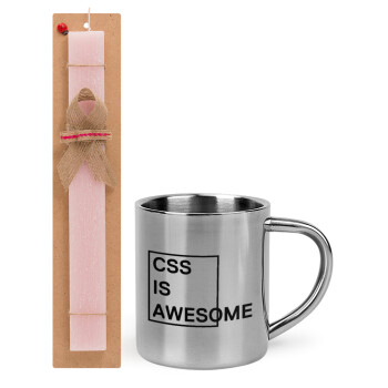 CSS is awesome, Πασχαλινό Σετ, μεταλλική κούπα θερμό (300ml) & πασχαλινή λαμπάδα αρωματική πλακέ (30cm) (ΡΟΖ)