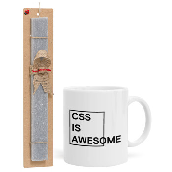 CSS is awesome, Πασχαλινό Σετ, Κούπα κεραμική (330ml) & πασχαλινή λαμπάδα αρωματική πλακέ (30cm) (ΓΚΡΙ)