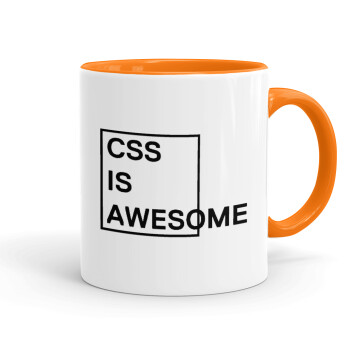 CSS is awesome, Mug colored orange, ceramic, 330ml