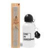 Easter Set, metallic aluminum water bottle (500ml) & aromatic flat Easter candle (30cm) (GRAY)