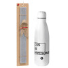 Easter Set, metallic stainless thermos bottle (500ml) & scented flat Easter candle (30cm) (GRAY)