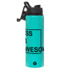 Metallic water bottle with safety lid, 850ml aluminum