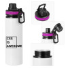 Metallic water bottle with safety lid, 850ml aluminum
