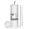 Tumbler ποτήρι θερμό από ανοξείδωτο ατσάλι 600ml, με μεταλλικό καλαμάκι & βούρτσα καθαρισμού