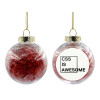 Transparent Christmas tree ball ornament with red filling 8cm