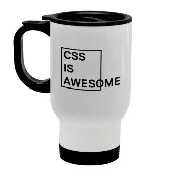 CSS is awesome, Κούπα ταξιδιού ανοξείδωτη με καπάκι, διπλού τοιχώματος (θερμό) λευκή 450ml