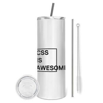 CSS is awesome, Eco friendly ποτήρι θερμό (tumbler) από ανοξείδωτο ατσάλι 600ml, με μεταλλικό καλαμάκι & βούρτσα καθαρισμού