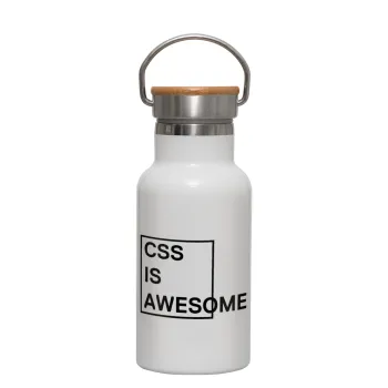 CSS is awesome, Metallic thermos (Stainless steel) White with wooden lid (bamboo), double-walled, 350ml
