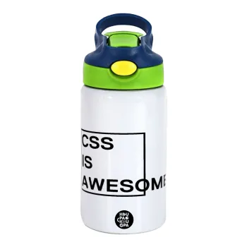 CSS is awesome, Children's hot water bottle, stainless steel, with safety straw, green, blue (350ml)