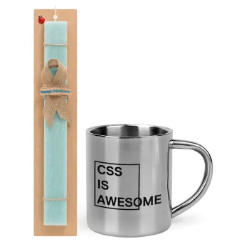 CSS is awesome, Easter Set, metallic thermal cup (300ml) & aromatic flat Easter candle (30cm) (TURQUOISE)