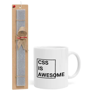 CSS is awesome, Πασχαλινή Λαμπάδα με Κούπα κεραμική (330ml) & κερί αρωματικό πλακέ (30cm) (ΓΚΡΙ)