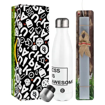 CSS is awesome, Easter candle, metallic white thermos bottle (500ml) & aromatic flat candle (30cm) (GRAY)