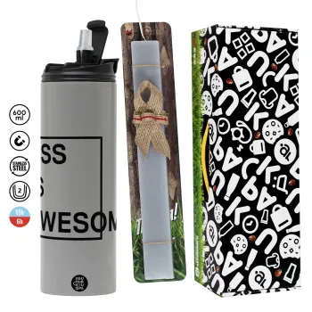 CSS is awesome, Πασχαλινή Λαμπάδα με Travel Tumbler θερμό (600ml, BPA free) & κερί αρωματικό πλακέ (30cm) (ΓΚΡΙ)