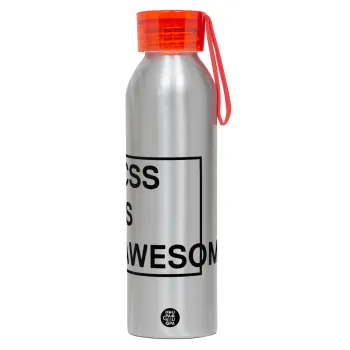 CSS is awesome, Aluminum Sports Bottle 650ml – Silver with Red Cap and Silicone Strap