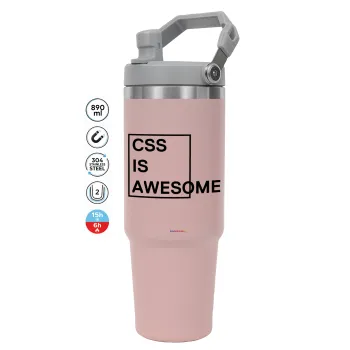 CSS is awesome, Pink color, 890ml (30oz) stainless Steel Tumbler with Handle