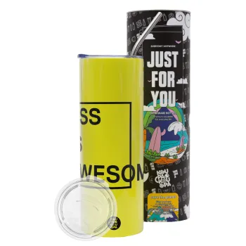 CSS is awesome, Neon Yellow Travel Tumbler θερμό, μεταλλικό καλαμάκι(Ανωξείδωτο 304 Food grade, BPA free, 600ml)