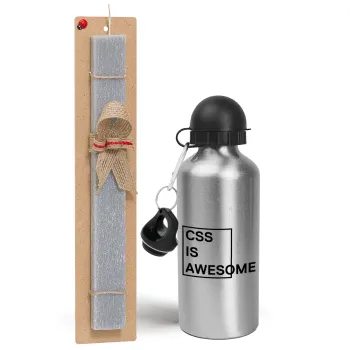 CSS is awesome, Easter Set, metallic silver aluminum water bottle (500ml) & aromatic flat Easter candle (30cm) (GRAY)