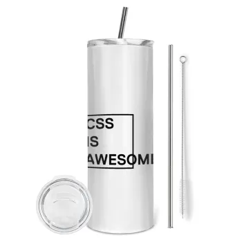 CSS is awesome, Tumbler ποτήρι θερμό από ανοξείδωτο ατσάλι 600ml, με μεταλλικό καλαμάκι & βούρτσα καθαρισμού