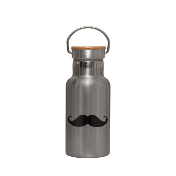 moustache, Stainless steel metallic thermos flask, silver with a bamboo lid, double-walled, 350ml.
