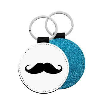 moustache, Μπρελόκ Δερματίνη, στρογγυλό ΜΠΛΕ (5cm)