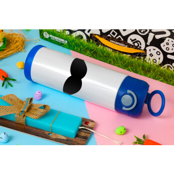 moustache, Easter candle, Childrens hot water bottle, stainless steel, with safety straw, BLUE (500ml)