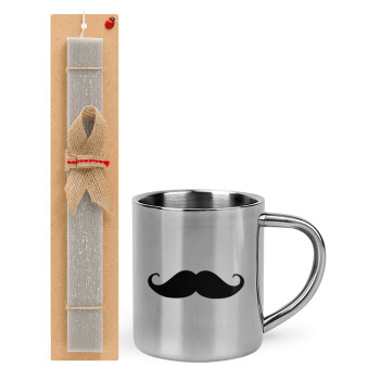 moustache, Πασχαλινό Σετ, μεταλλική κούπα θερμό (300ml) & πασχαλινή λαμπάδα αρωματική πλακέ (30cm) (ΓΚΡΙ)