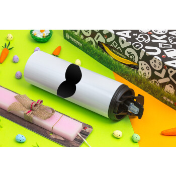 moustache, Easter candle,Travel Tumbler 2 Lids, with metal straw & cleaning brush & aromatic flat candle (30cm) (PINK)