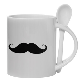 moustache, Ceramic coffee mug with Spoon, 330ml (1pcs)