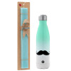 Easter Set, Metallic green/white thermos (Stainless steel), double-walled, 500ml & scented flat Easter candle (30cm) (TURQUOISE)