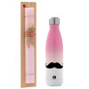 Easter Set, Metallic pink/white (Stainless steel) thermos, double-walled, 500ml & aromatic flat Easter candle (30cm) (PINK)