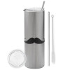 Tumbler stainless steel Silver 600ml, with metal straw & cleaning brush