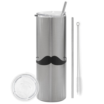moustache, Tumbler stainless steel Silver 600ml, with metal straw & cleaning brush