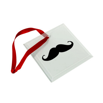 moustache, Χριστουγεννιάτικο στολίδι γυάλινο τετράγωνο 9x9cm