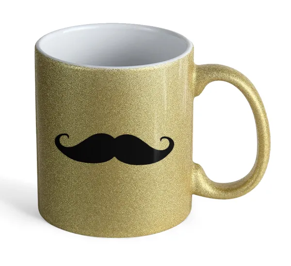 moustache — Gold glitter mug that sparkles, ceramic, 330ml