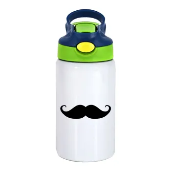 moustache, Children's hot water bottle, stainless steel, with safety straw, green, blue (350ml)