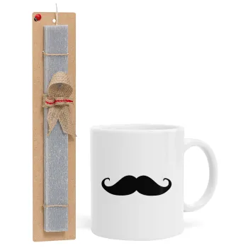 moustache, Easter Set, Ceramic Cup (330ml) & Easter aromatic flat candle (30cm) (GRAY)