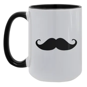 Μουστάκι, Κούπα Mega 15oz, κεραμική Μαύρη, 450ml