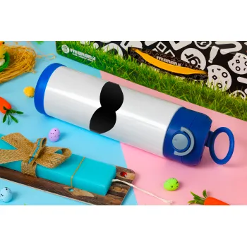 moustache, Easter candle, Childrens hot water bottle, stainless steel, with safety straw, BLUE (500ml)